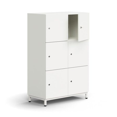 Lockable personal storage QBUS, 6 comps, leg frame, 1252x800x420 mm, white