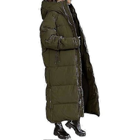 Lang quiltet damefrakke, langærmet pufferjakke med hætte