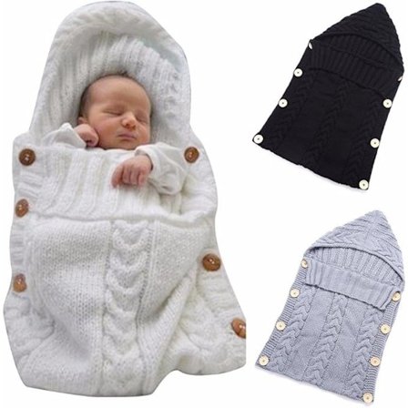 Nyfødt Svøpeteppe, Barn Strikket Svøpe Barn Sovepose Vogn Svøpe Sovepose