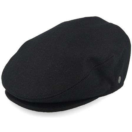 Jaxon & James - Schwarz flatcap Cap - Melton Wool Black Snap Cap @ Hatstore