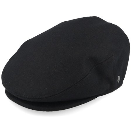 Jaxon & James - Svart flatcap Keps - Melton Wool Black Snap Cap @ Hatstore