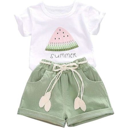 Baby Småbarn Jenter Klær Vannmelon T-skjorte Topper Lin Shorts Antrekk Søte Sommer Shorts Sett