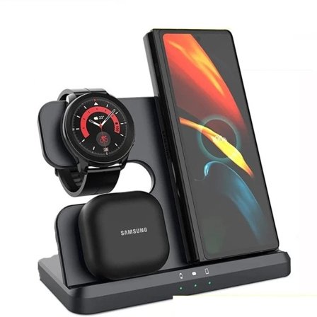 15W 3-i-1 Trådlös Laddare Ställ Snabb Laddningsdocka för Samsung Z Fold 3 S21 S20 Galaxy Watch 5 4 3 Active 2 S3 S4 Buds