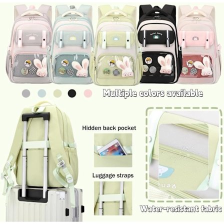 Kawaii Skoletaske til Piger, Sød Rygsæk til Skole, Dobbelte Skulderstropper, Flere Rum & Tilbehør_TF_TF