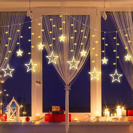 138 LED 12 stjernede lyskæde dråbe fe lyskæde vandtæt til udendørs brug 8 lystilstande timing til Ramadan fest bryllup vindue jul