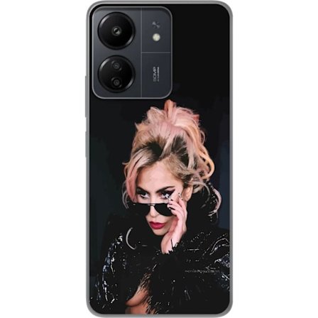 Yhteensopiva Puhelinkuori Xiaomi Redmi 13C Lady Gagan muotokuva aurinkolaseilla ja dramaattisella meikillä tummassa glamuurityylissä