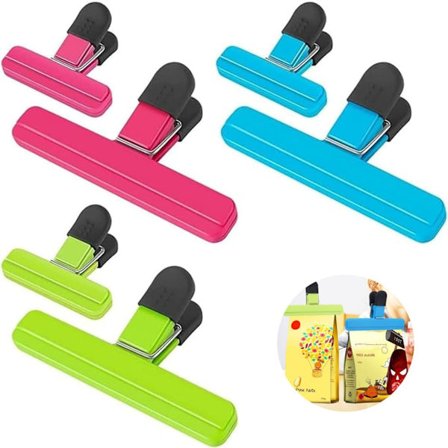 Ruokapussinsulkija, pussinsulkija, 6 kpl ruokapussinsulkijaklipsi, ruokapussinsulkija keittiön säilytykseen, toimistoon, ruoka- ja leipäpusseille