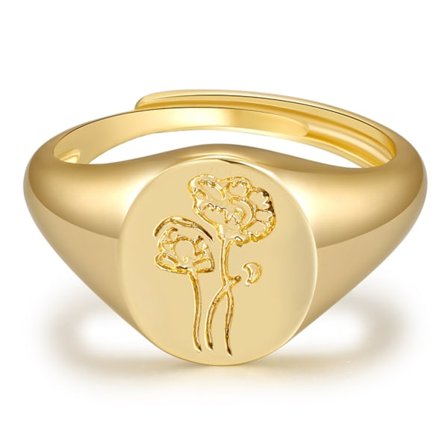 Handgjord Blom Signet Ring - 18K Guld Ring - Minimalistisk