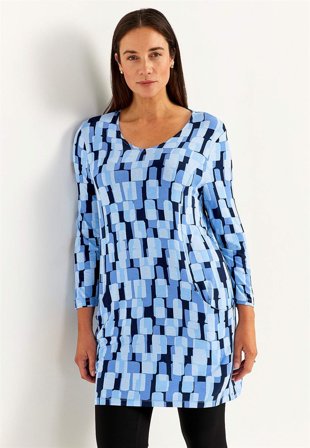 Cellbes of Sweden - Mönstrad trikåtunika med fickor - blå / mönstrad - för damer - 50/52