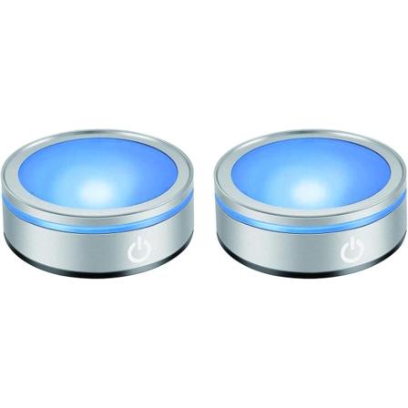 2-pak LED-lysbase, flerfarget, rund visningsstativ, displayplatebase, displaylysbase for 3D-krystallglasskunst med berøringsfølsom bryter (flat base)