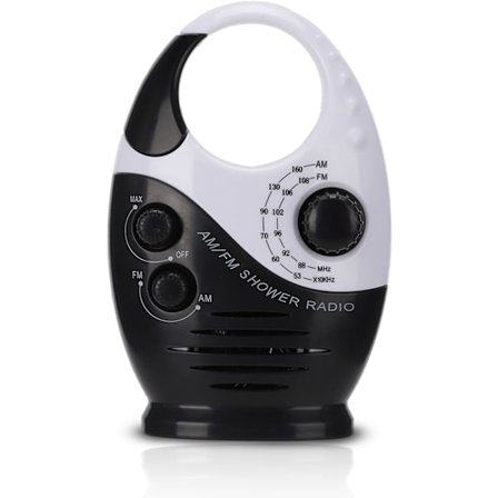 Vedenpitävä suihkuradio, kannettava kaksoiskaistainen AM FM -radio, jossa koukku, sisäänrakennettu