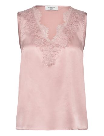 Jade Silk Top W/ Lace Pink Rosemunde