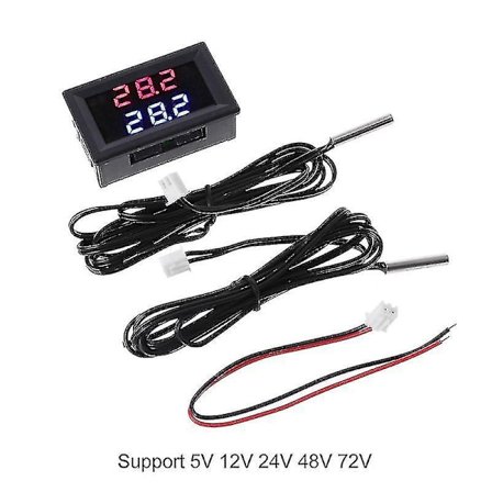DC 5V-80V Dobbelt Display Termometer med 2 NTC Vanntette Temperatursensorer 12V 24V 72V Bil Motorsykkel