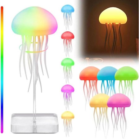 LED Jellyfish Lampe RGB Gradient Jellyfish Lampe med Dansende Ben Genopladelig Sød Skrivebordslampe til Soveværelse, Stue (Hængende + Base)