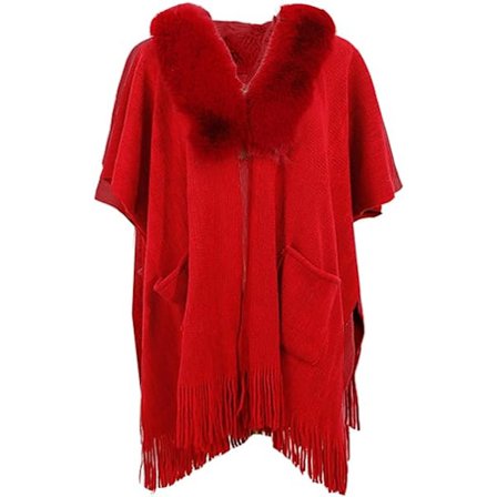 1 kpl Poncho Shawl (Punainen) Naiset Talvi Elegantti Neuletakki Viitta Tasku