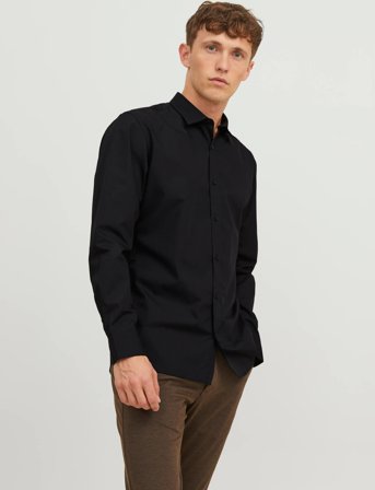Jack & Jones Jjejoe Shirt Ls Plain Noos - Black - XXL