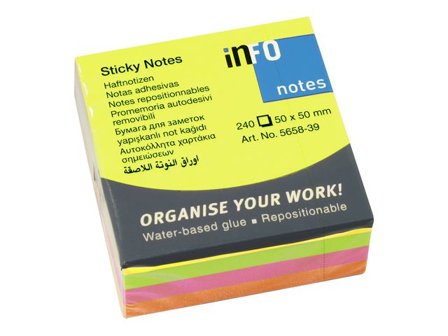 INFO Notes kub 50x50mm neon - Lyreco - Kontorsmaterial - Notes och Post-It - Notes - Kuber