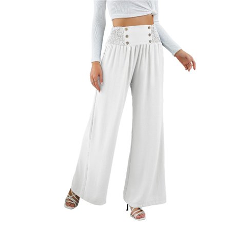 Damernas avslappnade långa Palazzo-byxor, elastisk hög midja, vida ben, lösa byxor