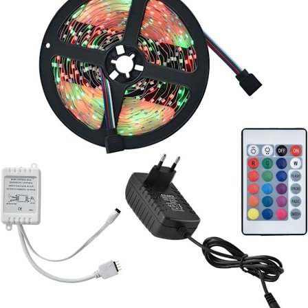 Juskys LED-stripe 5m med fjernkontroll og strømforsyning kan forkortes på en selvklebende måte KLB