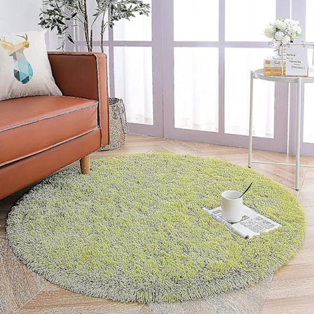 Rund tæppe til stue, soveværelse, shaggy seng, stort tæppe med skridsikker bund, (grøn, 100 cm rund) (FMY)