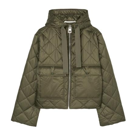 Marc O'Polo, Hooded quilted jacket, cropped fit Zielony, Kobieta, Rozmiar: 2XS