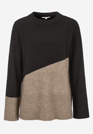 Cellbes of Sweden - Strikket genser med rund krage i svart / beige for damer i størrelse 58/60