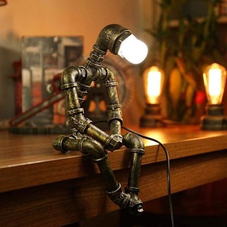 Vintage Retro Industrielt Jern Vandrør Bordlampe Natbords Skrivebordslampe Steampunk Robot E27 Energibesparende Lys LED Bar Loftrum Dekorere_MGF