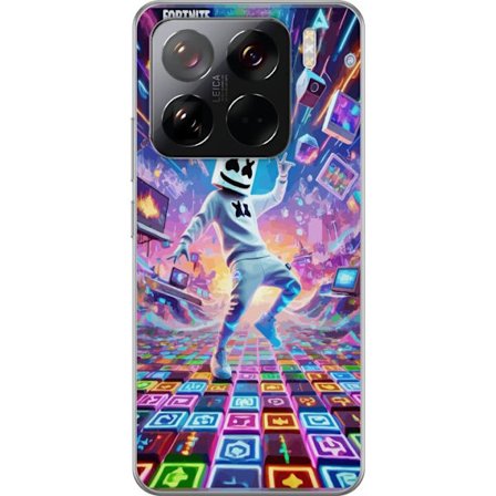 Kompatibelt Mobildeksel til Xiaomi 15 Pro Marshmello danser i et neonbelagt digitalt landskap der farger, symboler og teknologi flyr rundt og skaper f