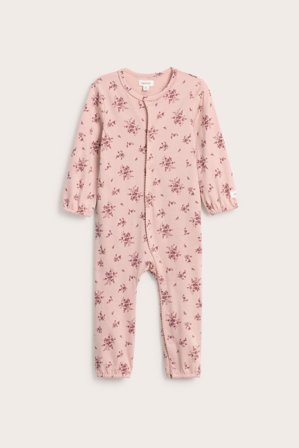 Newbie | Blommig babypyjamas | Rosa