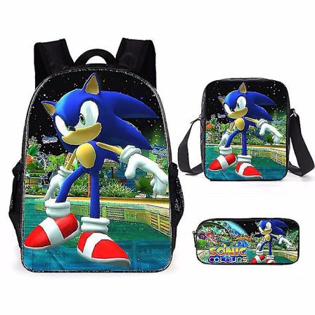 3 st Cartoon Super Sonic Ryggsäckar Messenger Väskor Pennfodral Axelväska Set