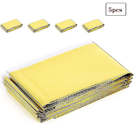 5 kpl Hätäpeittoa, Ensiapupeittoa, Lämpöeristyspelastuspeittoa ja Pelastusvihellintä, 210x160 cm