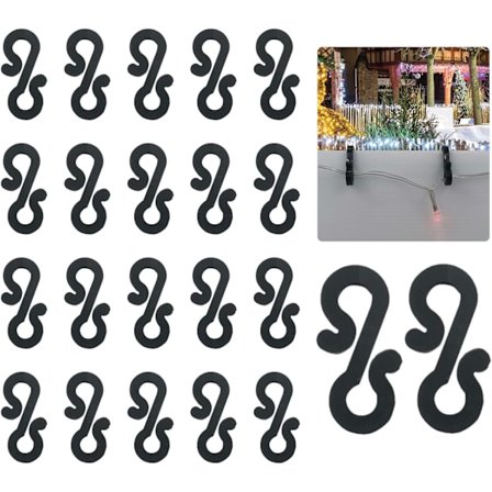 50 stk Svarte Mini Takrennekroker Kompatibel med Julelys Xmas Istapp Fairy String, Lys Takrenneklips S Form Hengende Kroker