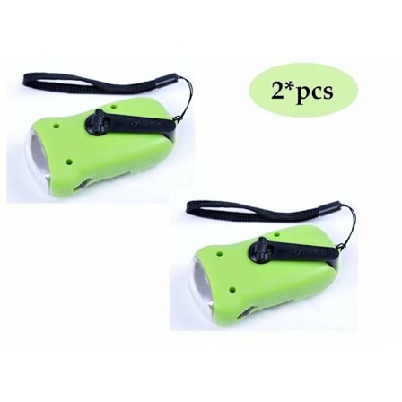 Solcellsladdad LED-ficklampa Hand Crank Multifunktionell Hand Crank Power Generation Ficklampa (Grön 2 st)
