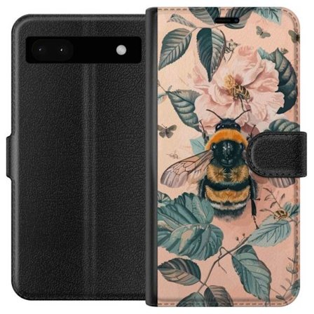 Google Pixel 6a Lompakkokotelo Kimalainen kukalla luonnollinen inspiroiva muotoilu pehmeillä pastelliväreillä rauhallinen energia ja kaunis kukkiva
