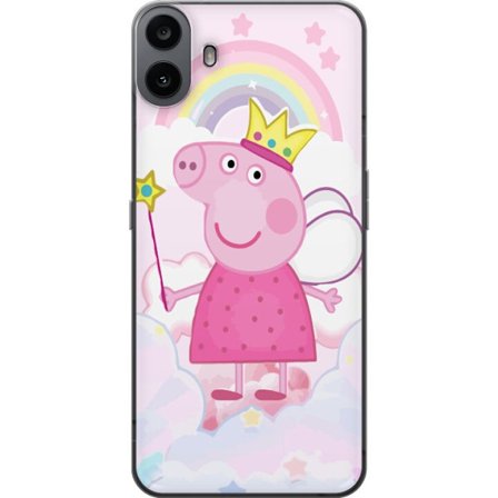 Yhteensopiva Puhelinkuori Nothing CMF Phone 1 Peppa Pig prinsessamotiivi kruunulla, siivillä ja sateenkaarella, satumainen lasten kuvitus pilvitausta