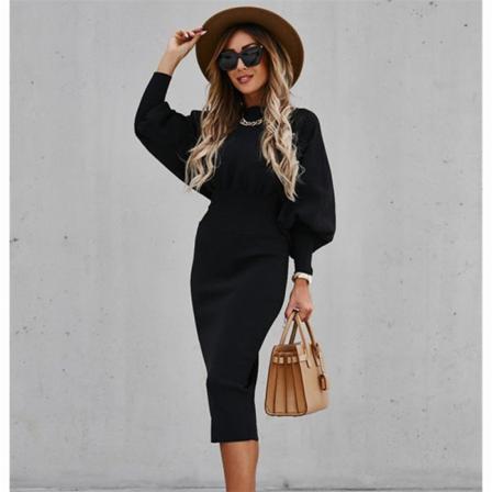 Höst Plus Size Klänning Lång Lantern Sleeve Dam High Waist Sol