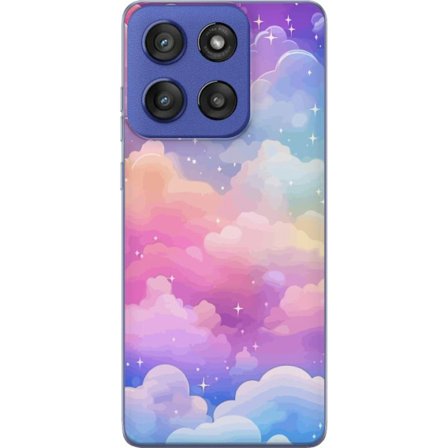 Kompatibelt Mobildeksel til Motorola Edge 60 Stylus Søt enhjørning med regnbuefarget hår mot en stjernebelagt pastellbakgrunn i kawaii-stil