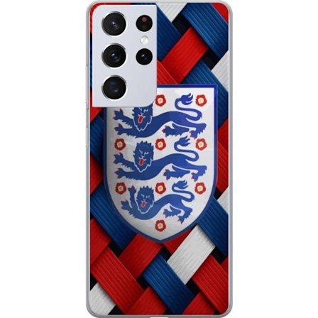 Kompatibelt Mobildeksel til Samsung Samsung Galaxy S21 Ultra 5G Grafiskt England-motiv med heraldiske lÃ ̧ver og flettet mÃ ̧nster i rÃ ̧dt, hvitt og 