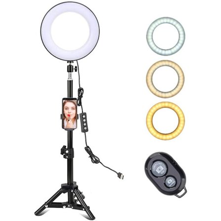 Selfie Lampa LED Ring Light Stativ -20 cm + Fjärrkontroll Svart