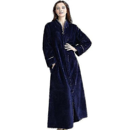 Badrock med dragkedja för damer, flanellfleece, vintervarm morgonrock, nattlinne