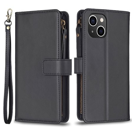 iPhone 15 Plus Plånboksfodral Zipper Flip - Svart