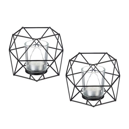 Geometriska värmeljusstakar i metall, set om 2