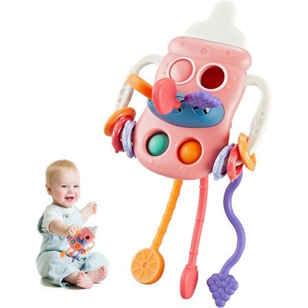 Baby Sensorisk Montessori Leksak för 6-12-18 Månader Bebisar, Mat Klass Silikon Dra String Tandning Leksak, Sensorisk Aktivitetsleksak