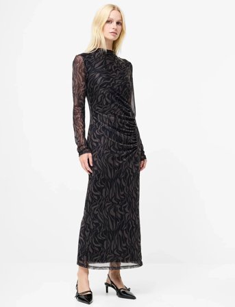 French Connection Zaria Mesh L/S Dress - Black - S