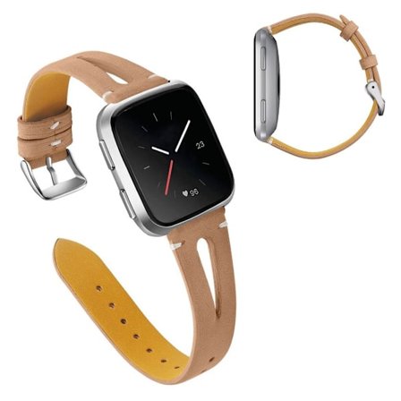 Genuine leather watch band for Fitbit Versa - Coffee