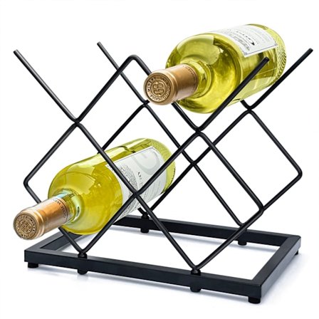 Vinstativ for benk (5 flasker), Moderne svart vinflaskeholder i metall for hjemmekjøkkenbar, Bordplate vinstativ for vinflaske