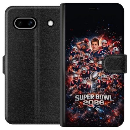 Yhteensopiva Lompakkokotelo Google Pixel 7a Super Bowl 2026 juliste, jossa New England Patriots ja NFL-mestaruuspalkinto räjähtävän urheilullisessa su
