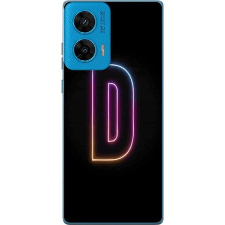 Kompatibel Mobilcover til Motorola Motorola G96 Minimalistisk neonbogstav D i farveskiftende lys mod sort baggrund i moderne digital design