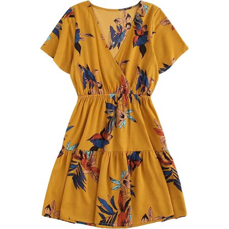 HAUFR Naisten kesäinen polka Dots V-pääntie röyhelöt Cap Sleeve A Line Mini mekko