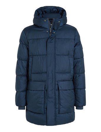 Long Hooded Quilt Puffer Mw Navy Calvin Klein